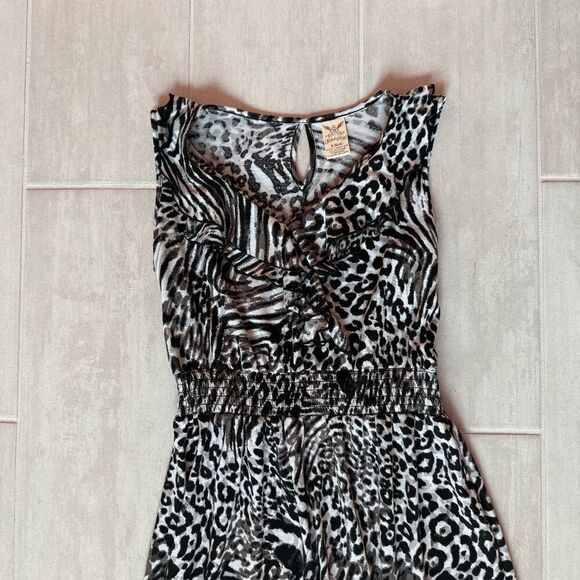 Faded Glory Maxi Dress Sleeveless V Neck Animal Print 4-6 Black White Pullover - Picture 7 of 7